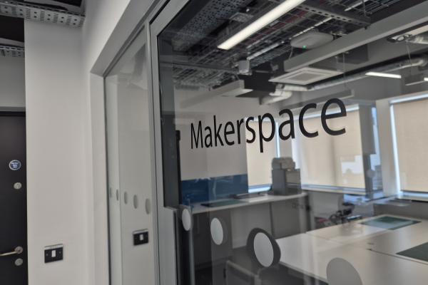 Glass door leading the makerspace