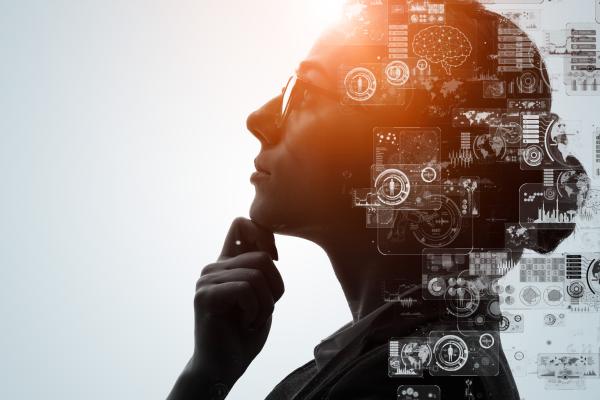 profile of woman thinking about digital solutions