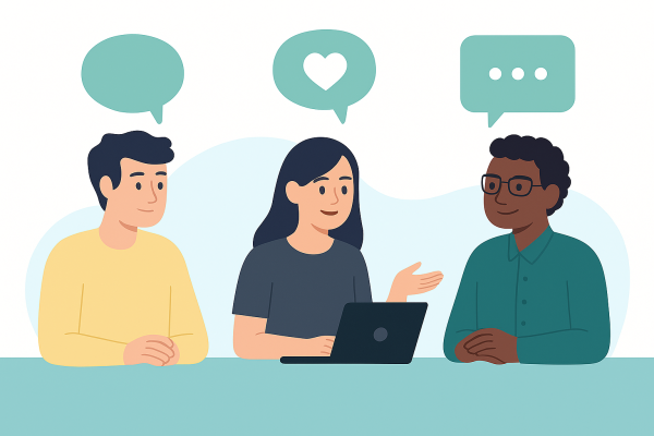 Cartoon image of three people talking