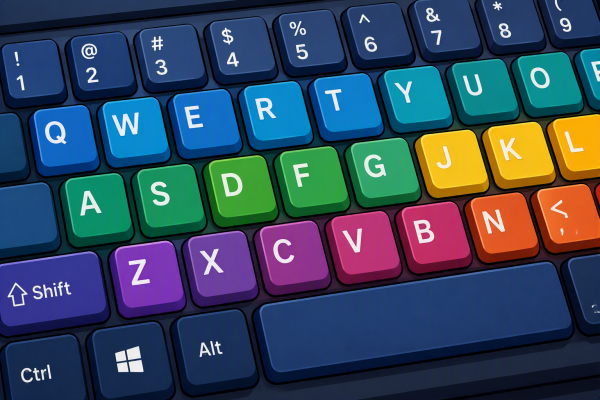 Close up of a colourful qwerty keyboard