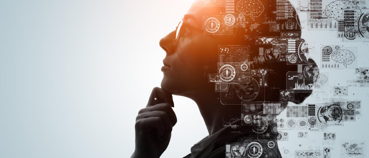 profile of woman thinking about digital solutions