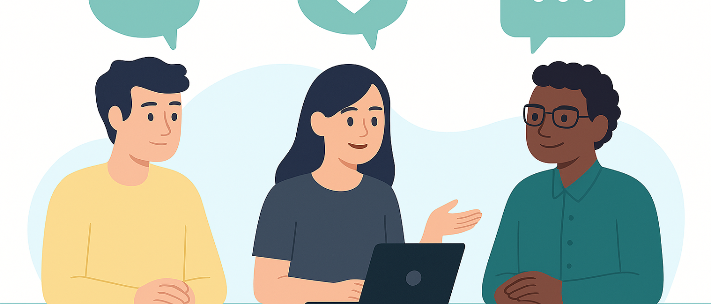 Cartoon image of three people talking