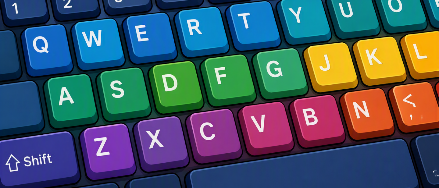 Close up of a colourful qwerty keyboard